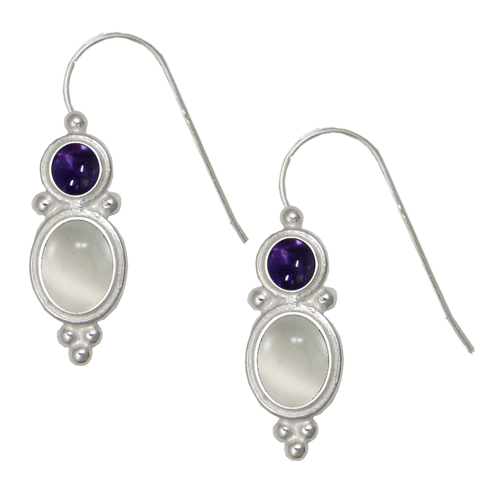 Sterling Silver Drop Dangle Earrings White Moonstone And Iolite